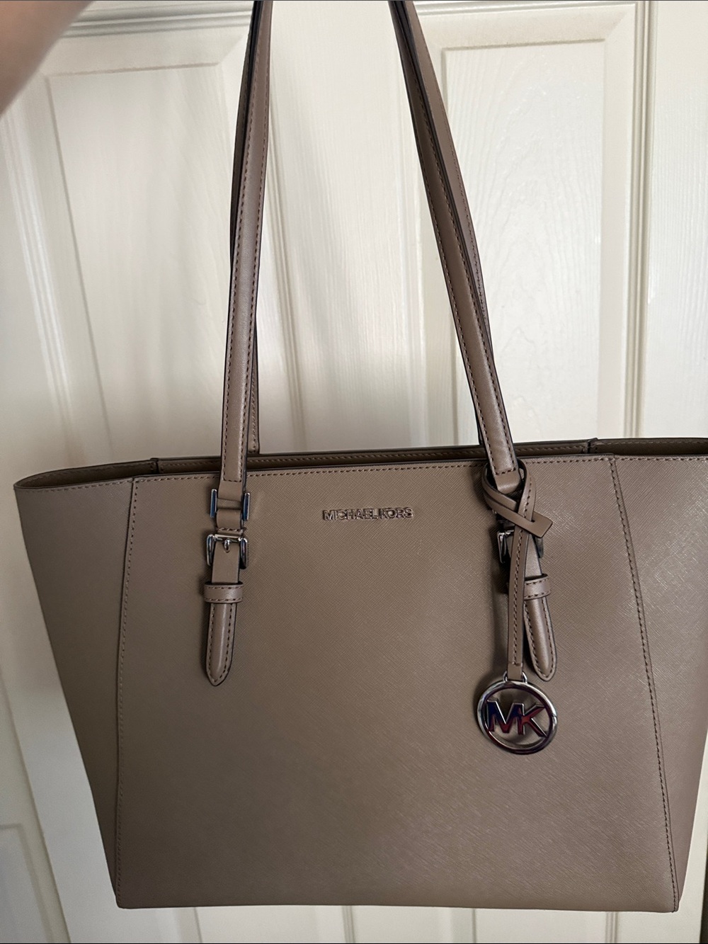 Michael Kors Taupe Saffiano Tote with MK Charm